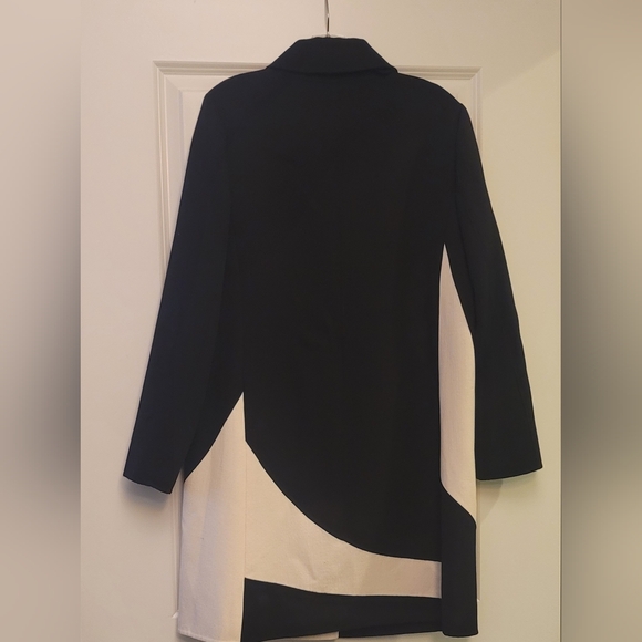 Per Se Black and White Geometric Colorblock Long Blazer Jacket Coat Size 8 - Picture 8 of 8